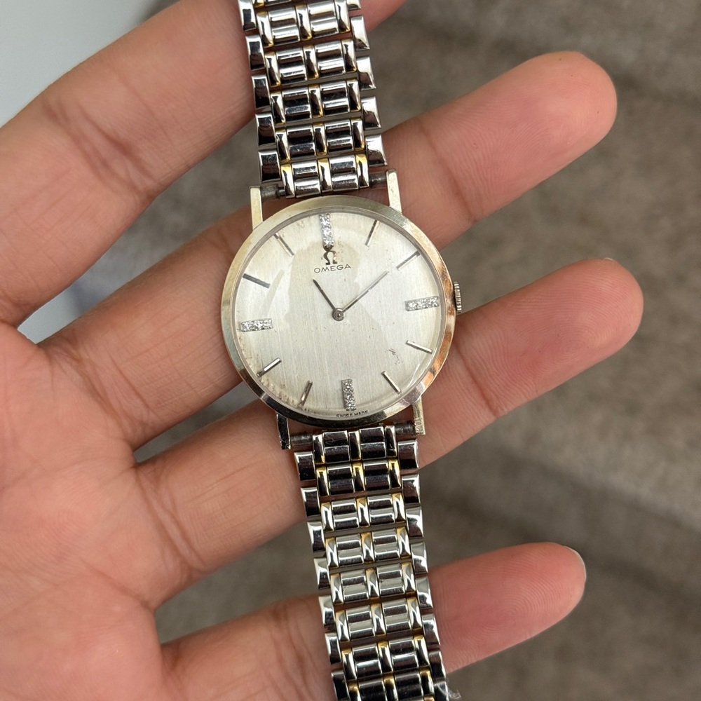 Omega 1960s 14k Solid Gold Diamond Dial Manual winding Men's Watch vintage